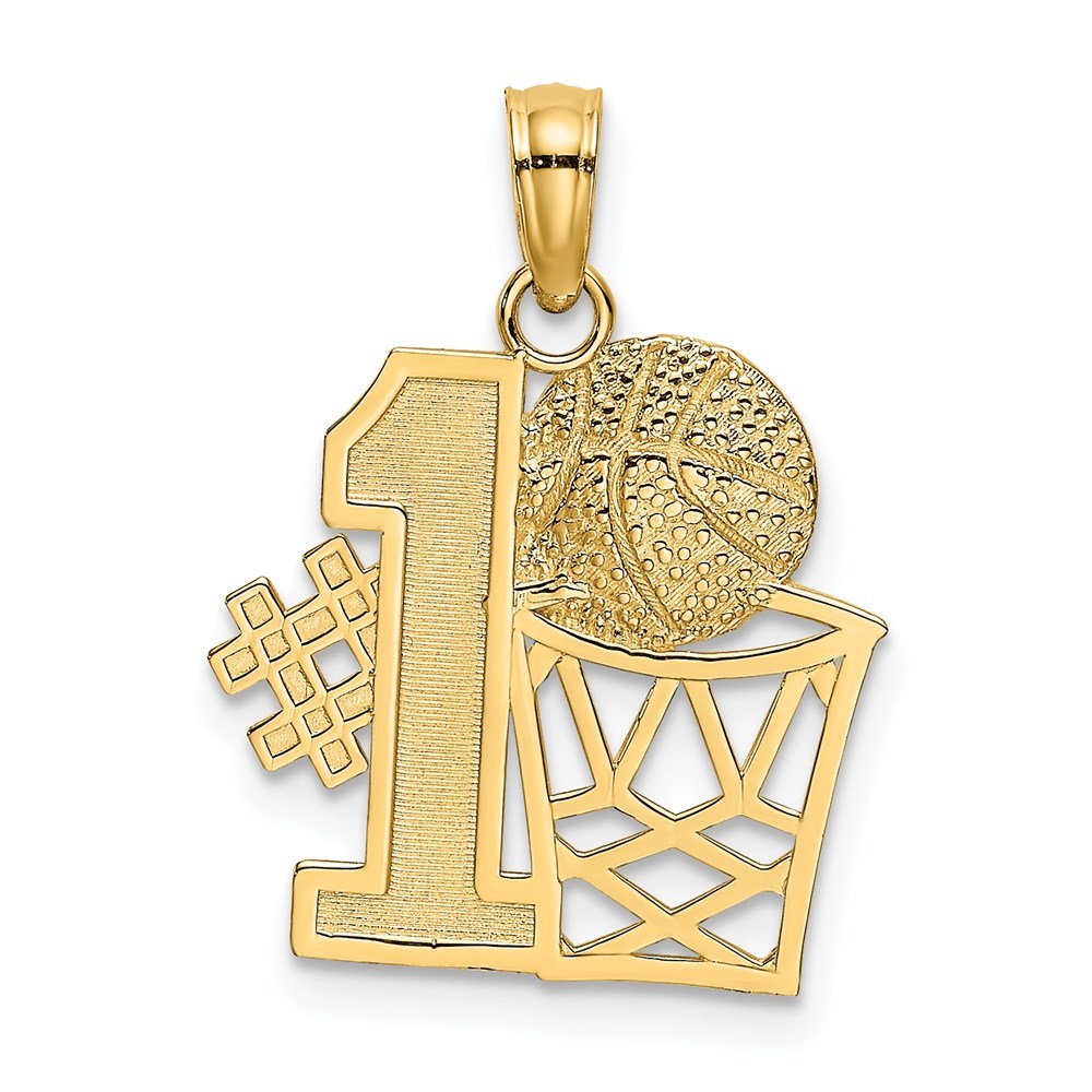 14k Yellow Gold Genuine Sports #1 Basketball w/ Hoop Charm